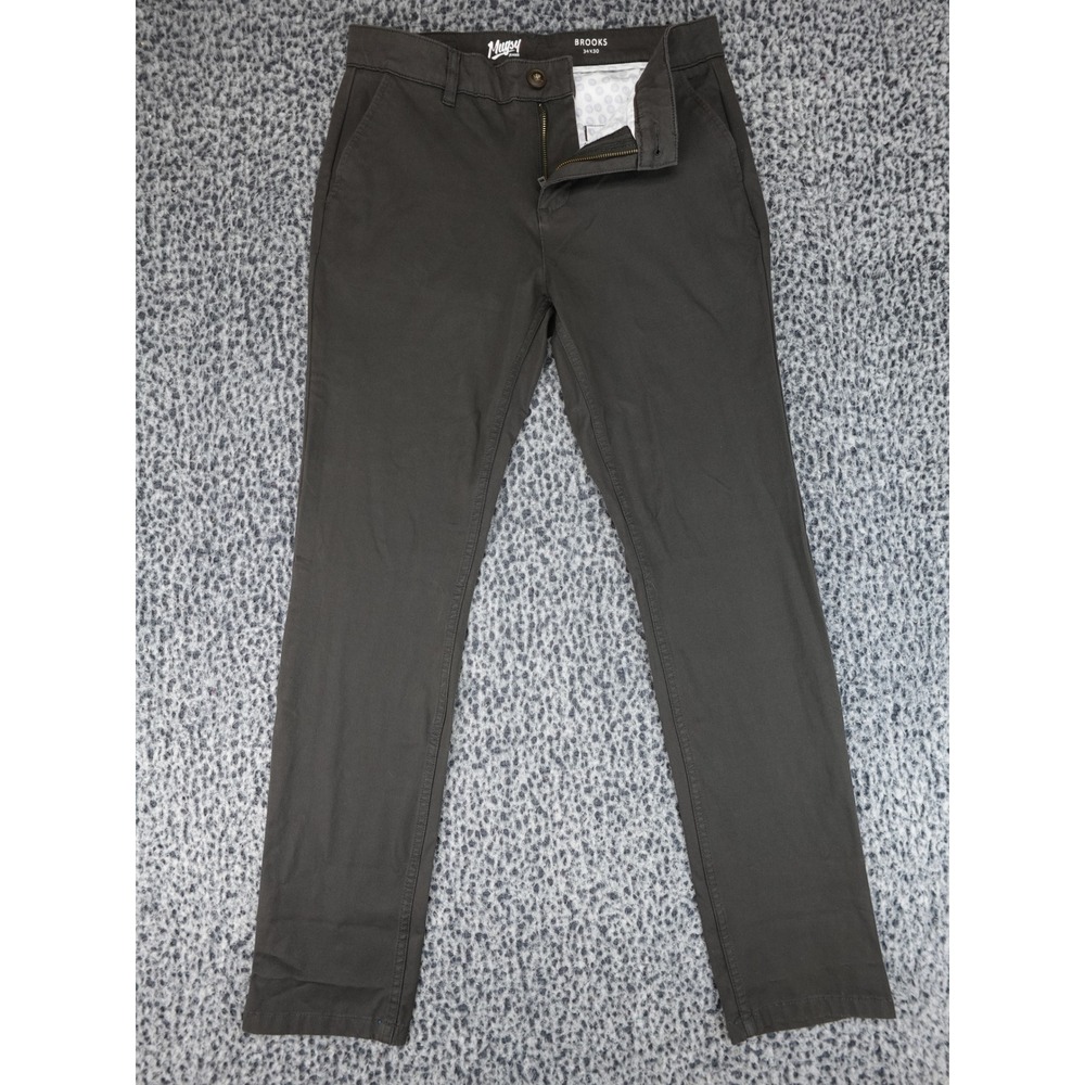 Mugsy Brooks Chino Pants Mens 34x30 Brown Slim Stretch K6PNBC